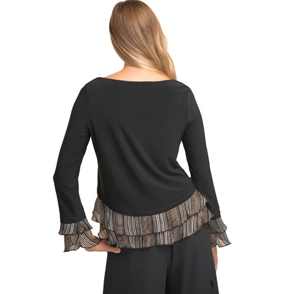 Joseph Ribkoff NWT Ruffled Hem Top Black Tan Subtle Gold Size 10 - Picture 4 of 10